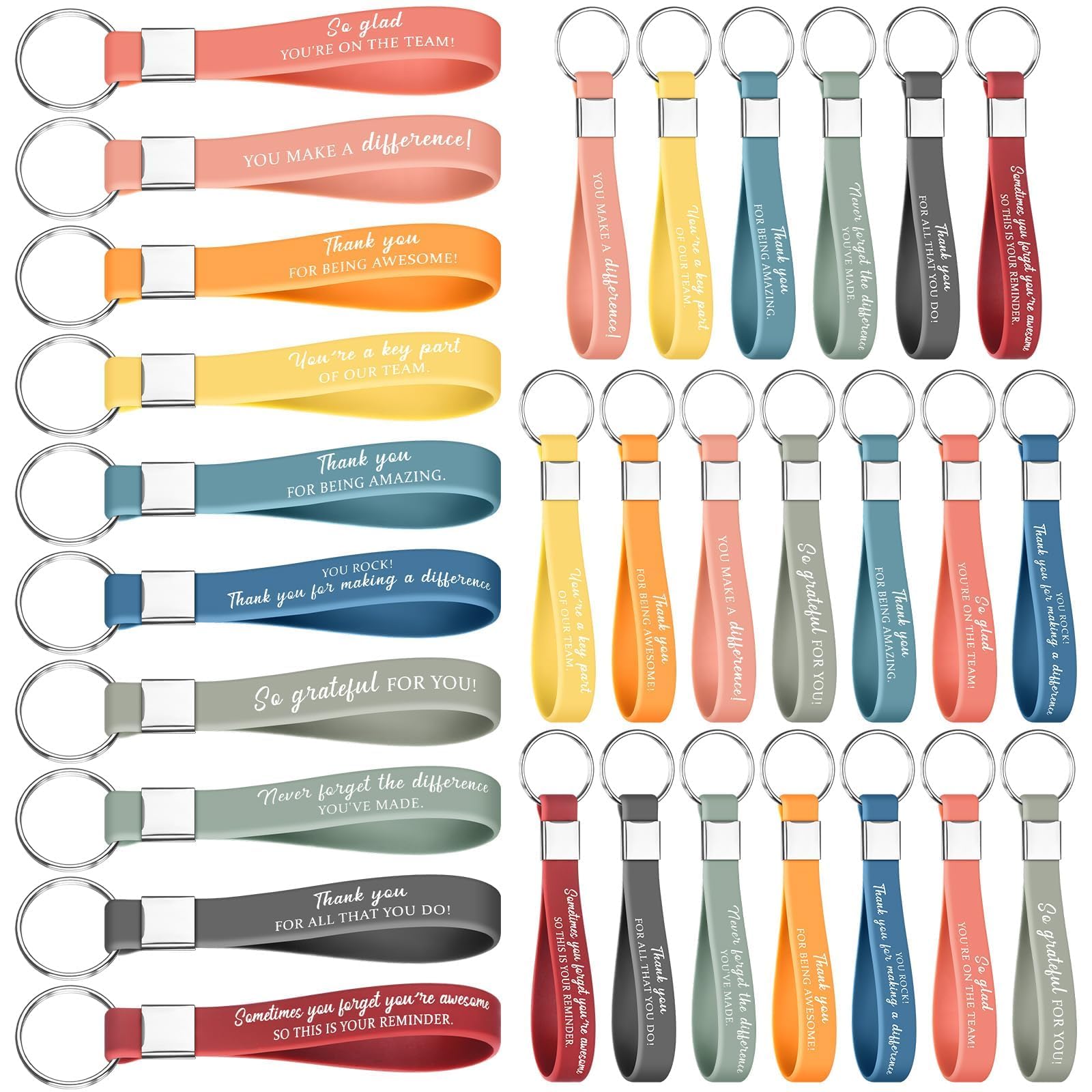 30 Pcs Inspirational Keychains Gift Bulk Employee Appreciation Gifts Thank You Keyring Motivational Quote Silicone Keychain Staff Appreciation Thank You Gift for Teacher Nurse Coworker Christmas Gifts