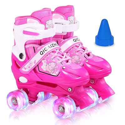 ERNAN Roller Skates,4 Size Adjustable Toddler Roller Skates with Light up Wheels for for Kids Girls &amp; Boys