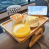Couch Arm Tray, Wood Clip On Couch Armrest Table with 360° Phone Holder Foldable Sofa Arm Trays Tables Couchs Caddy for Snacks, Drinks, Remotes.