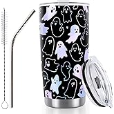 Whaline Halloween Ghost Tumbler Stainless Steel Travel Tumbler with Lid Straw and Brush Spooky Coffee Mug Cup for Women Travel Birthday Horror Gift