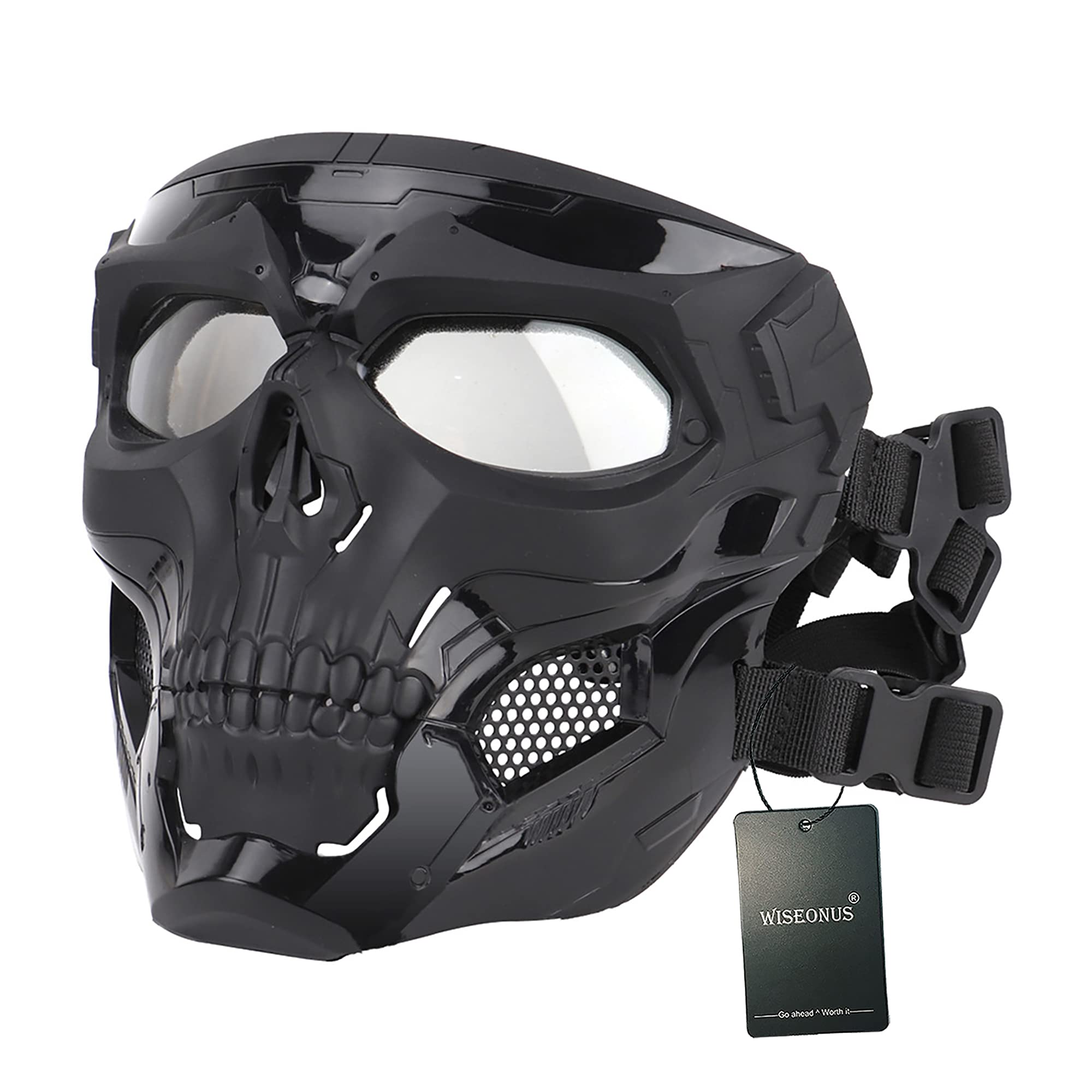 Airsoft Mask Tactical Paintball Skull Mask Eye Protective Gear Full Face Mask for Halloween Hunting CS Wargame (Black)