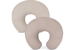 Nursing Pillow Covers 2 Pack, Muslin Nursing Cover for Breastfeeding Pillows, Comfortable for Baby Girls and Boys (Beige & Sh