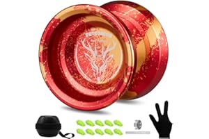 FETESNICE LY10 Professional Unresponsive Yoyo for Kids 8-12, Pro Trick Yo Yo for Adults/Advanced, Dual Purpose Metal Yo-yo Replacement Responsive Yoyo Bearing + 10 Yo yo Strings (Red-Gold)