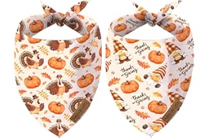 ORITASY Thanksgiving Dog Bandanas for All Dogs (Turkey Pumpkin Fall Gnome Maple Leaves) (2-Pack Triangle Reversible Pet Scarves) Premium Fabric Holidays Bandana, X-Large Q
