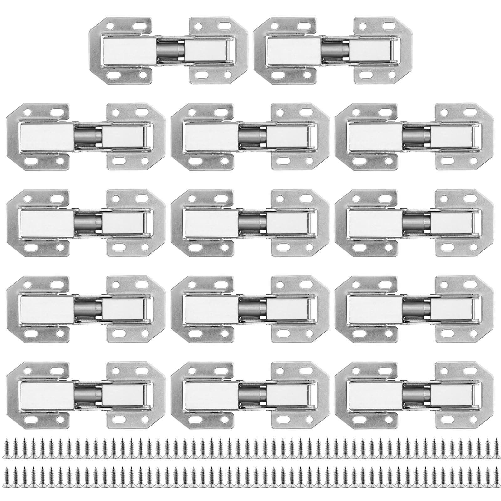 KOHAND PUCSIQ Pack of 14 Modern Silver Steel Cabinet Door 90 Degree Screw-On Hinge with Spring, 90 Degree Corner Stop, Concealed, 7.7 x 3.2 cm, 112 x Screws