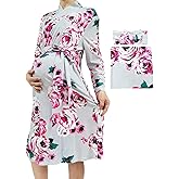 SUFEINI Maternity Robe and Matching Baby Swaddle Blanket Set, Mommy Robe with Receiving Blanket Girls Boys Sleepwear