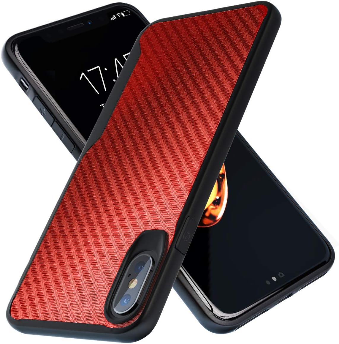 Kitoo Designed for iPhone X Case/Designed for iPhone Xs Case, Carbon Fiber Pattern, 10ft. Drop Tested, Wireless Charging - Red