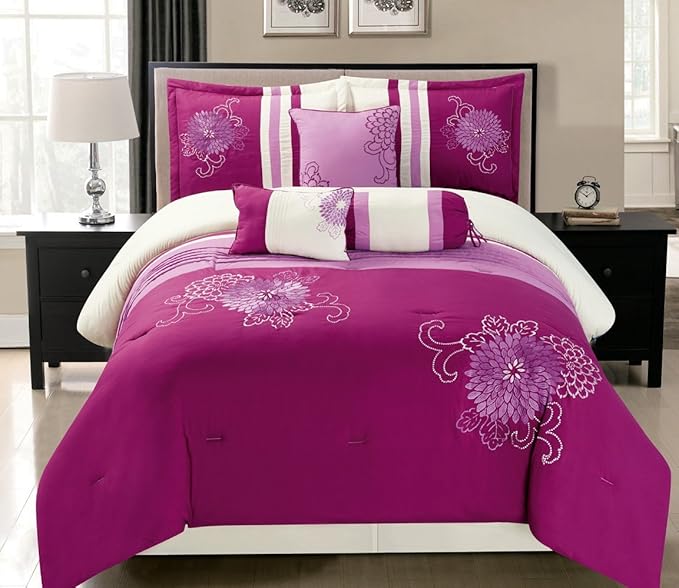 7 Piece Modern Oversize Magenta Purple / Pink / Beige