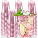 12oz Disposable Stemless Glasses,PET Solo Disposable Cups ,Party Clear Plastic Wine Glasses for Parties Birthday,Wedding,Meeting,Christmas Party Supplies. (50, Pink)