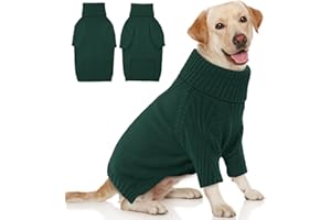 IKIPUKO XXL Dog Sweater, Dog Sweaters for Large Dogs, Outfit Warm Dog Knitwear for Extra Large Dogs, Warm Pullover Sweater Christmas, English Bulldog Turtleneck Clothes, Pet Winter Apparel Green XXL