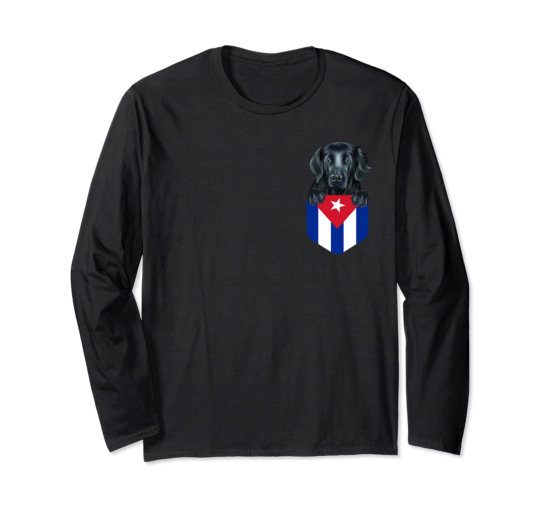 Cuba Flag Flat-Coated Retriever Dog In Pocket Long Sleeve T-Shirt