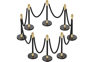 CAMMOO 8pcs Sturdy Stanchion Posts, 8pcs High Quality Black Velvet Ropes, Water/Sand/Concrete Fillable Leakproof Base, Crowd Control Barriers for Birthday, Prom, Business, Wedding, Red Carpet