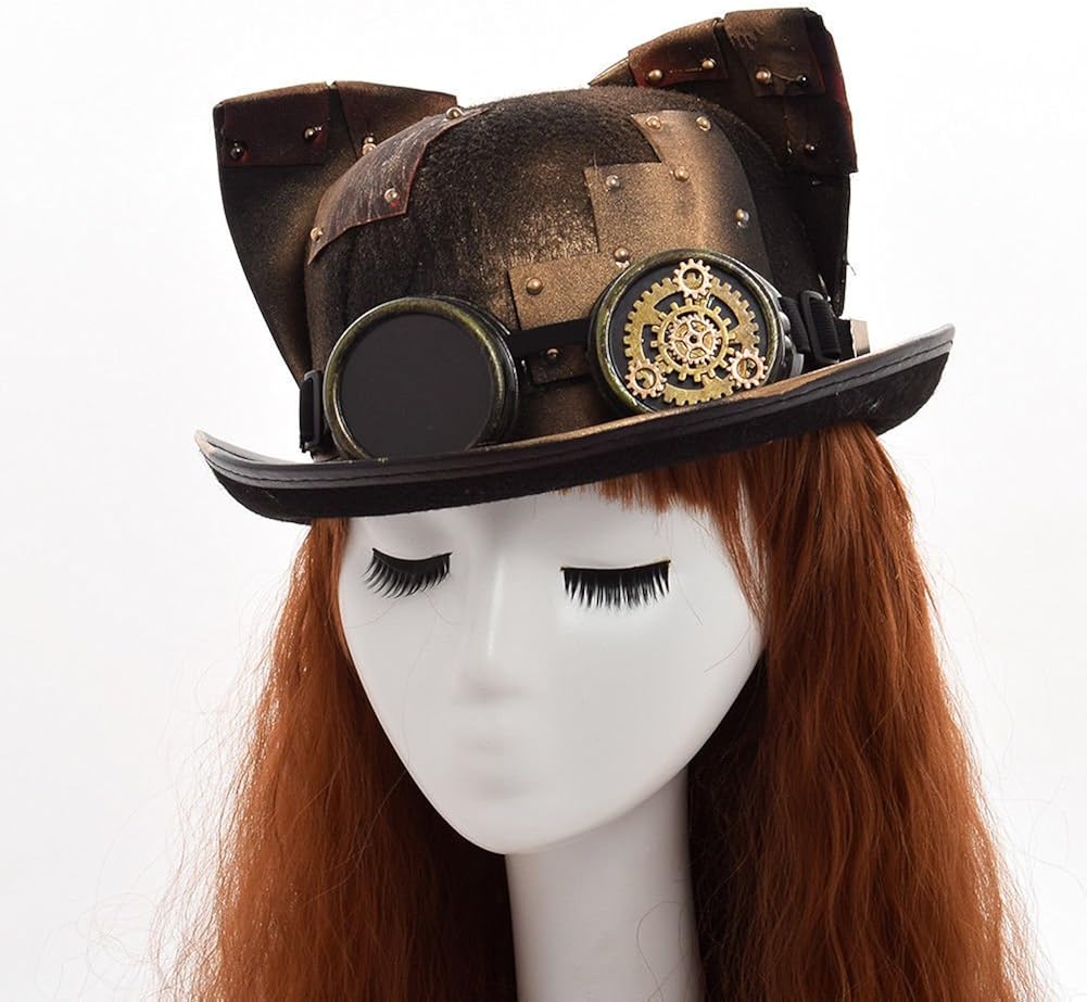 GRACEART Cat Ears Steampunk Hat with Goggles Bronze (cat Ear) - Image 3