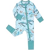 Cabahata Baby Footless Pajamas with Mittens and Feet Cuffs Viscose of Bamboo Cartoon Infant Boys Girls Zipper Pjs Romper
