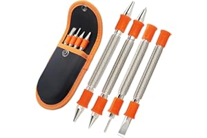 WHLLING 4 Pieces Dual Head Nail Setter, Dual Head Center Punch, Door Hinge Pin Removal Tool and Cold Chisel, Spring Nail Set, Spring Loaded Punch（1/8-in, 3/32-in, 3/16-in, 1/16-in, 5/16-in, 1/8-in）