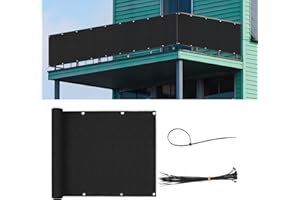 NUNGT 3'x16' Black Balcony Privacy Screen UV Protection Heavy Duty Fence Mesh Shade Net Cover for Deck, Patio, Porch, Terrace, Outdoor Backyard Shield 90%