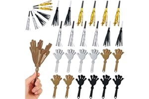 Motionchic 24 Pack Hand Clappers Noisemakers, Include 12 Large 7" Hand Clappers, 12 Party Horns and Blowers Noisemaker Toys for Xmas 2025 New Year's Eve Party Supplies(Gold Silver Black)