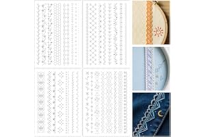 ORIGACH 4 Sheets Water Soluble Embroidery Patterns Stabilizers - 32 Pcs Pre-Printed Simple Lace Borders Motifs Designs - Stick & Stitch Embroidery Paper for Hand Sewing Lovers