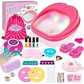 Dreamon Kids Foot Spa & Nail Kit Set - 25 Pcs Kids Spa Day Kit with Middle Size Rainbow Light Massage Foot Soak Tub - Manicure Pedicure Art Salon Girl Stuff - Christmas Birthday Gift for 3-12 Year Old