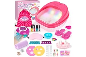 Dreamon Kids Foot Spa & Nail Kit Set - 25 Pcs Kids Spa Day Kit with Middle Size Rainbow Light Massage Foot Soak Tub - Manicure Pedicure Art Salon Girl Stuff - Christmas Birthday Gift for 3-12 Year Old
