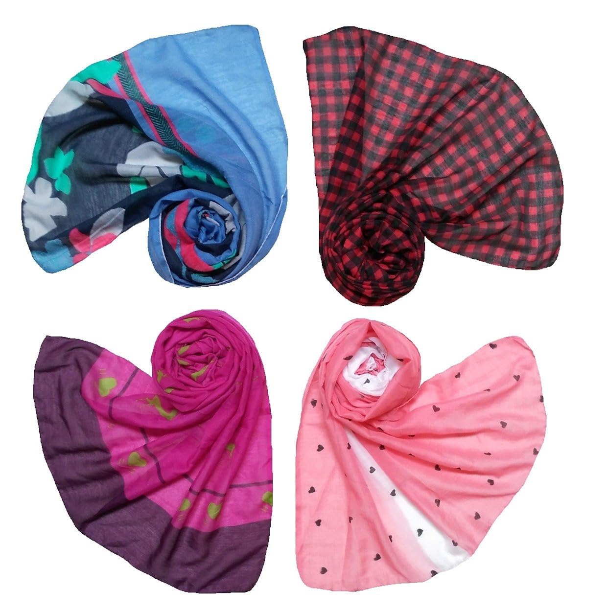 letz dezine printed poly cotton set of four mullticoloured stoles; scarf and stoles for women