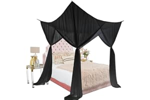 QXWREL Bed Canopy Mosquito Net for Bed, Canopy Bed Curtains for Twin Full Size, 4 Corner Post Bedroom Canopy for Kids Adults, Square Bed Drapes Home Decor (Black)