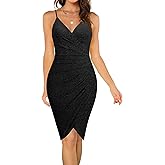 Owin Women's 2026 Sexy V Neck Spaghetti Straps Wrap Ruched Sheath Bodycon Cocktail Evening Party Night Club Dresses