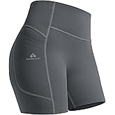 Pioneer Camp No Front Seam Biker Shorts for Women Seamless Tummy Control Yoga Workout Athletic Shorts with Pocket