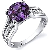 PEORA Simulated Alexandrite Cathedral Ring in Sterling Silver, Round Shape, 8mm, 2.75 Carat total, Comfort Fit, Sizes 5 to 9