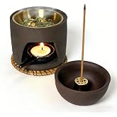 5 in 1 Incense Holder Set for Incense Sticks Dried Herbs Essential Oil | Ceramic Aromatherapy Burner, Multi-Use Wax Warmer for Bedtime Calm, Yoga, Unique Meditation Gift
