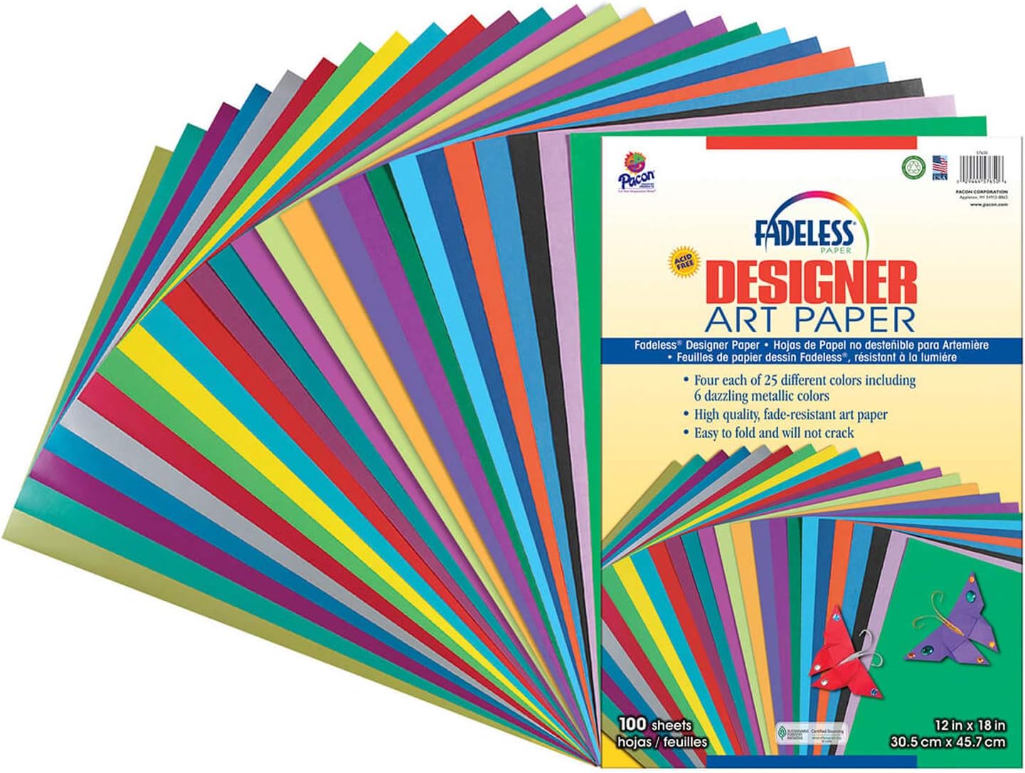Pacon Fadeless Acid-Free Designer Art Paper, 12 X 18 in, Assorted Color, Pack of 100 : Decorative Paper : Office Products