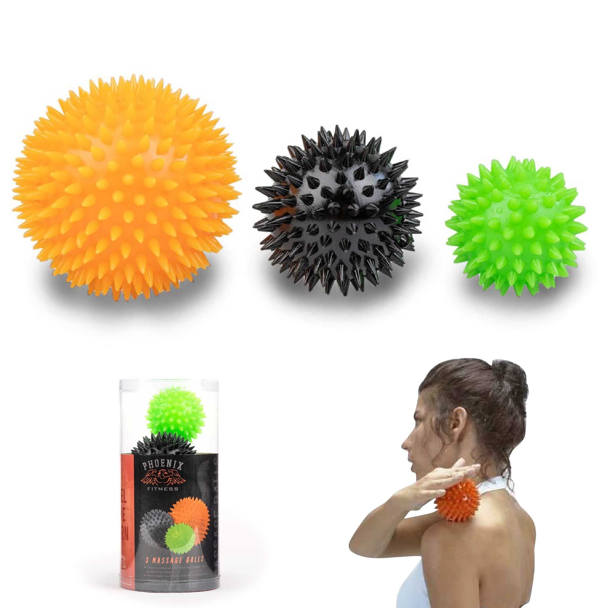 Phoenix Fitness 3 Spiky Massage Ball Set | Muscle Relief | Trigger Point Therapy | Myofascial | Plantar Fasciitis | Yoga Reflexology | Stress Ball | Tight Muscle Recovery | Sensory Stimulation Autism