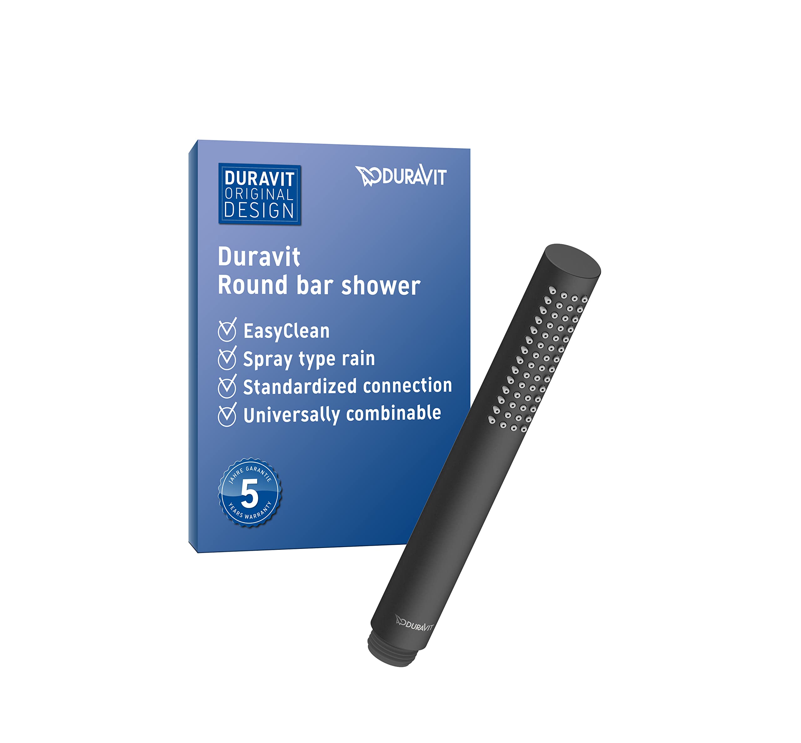 Duravit Univeral Shower Head, Handheld Shower Head with Jet Type Rain, Shower Head Round, Easy to Clean, Black Matt