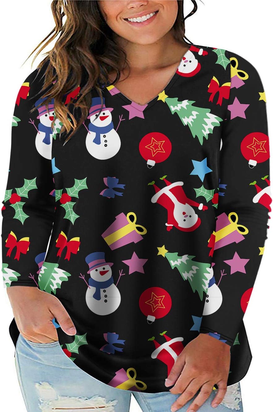VISLILY Women's Plus Size Tops Christmas Shirts Casual Tee Tunic Shirts Blouses