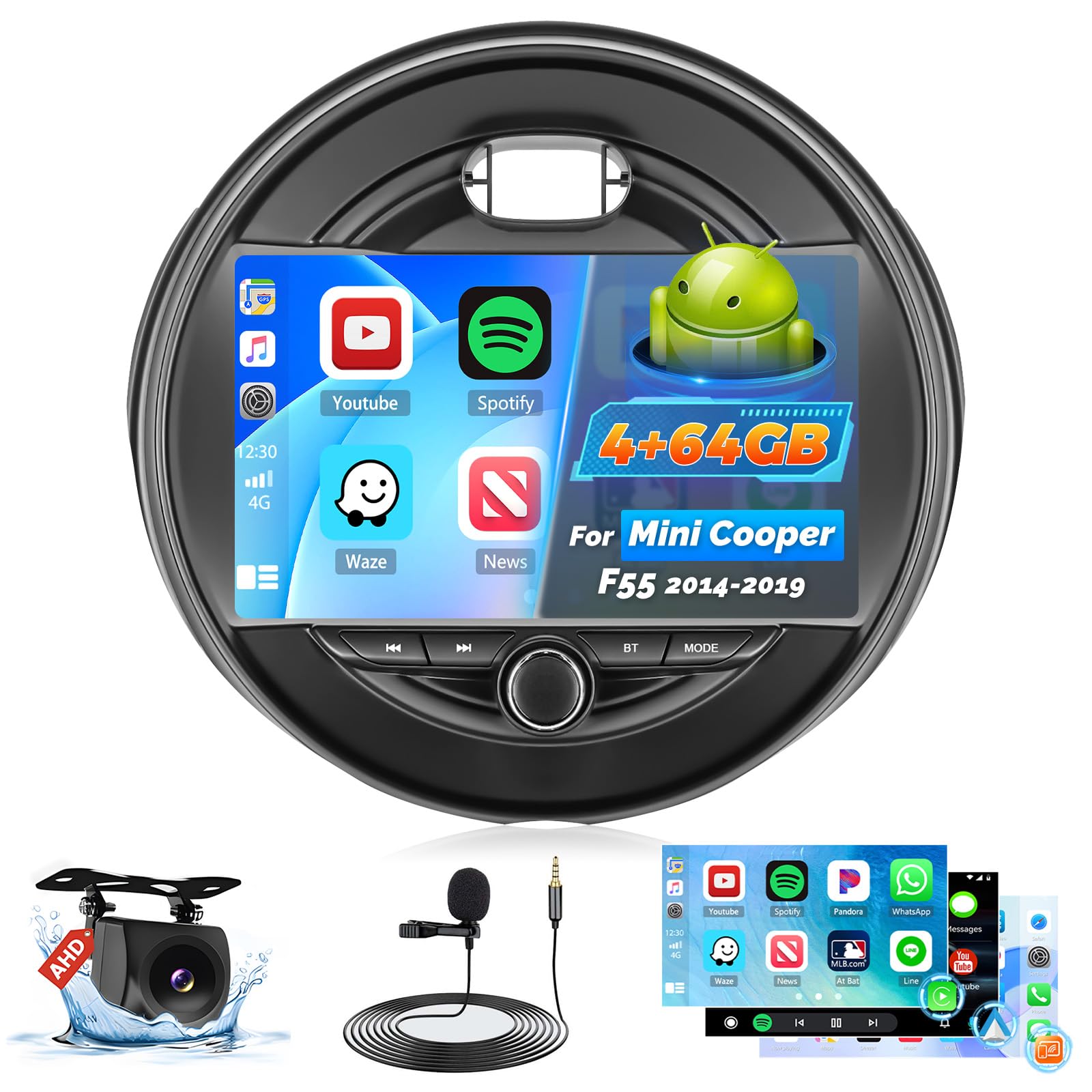 Photo 1 of [EVO Large Screen] Car Radio for Mini Cooper F55 2014 2015 2016 2017 2018 2019 with Wireless Carplay Android Auto, 4+64G 9 inch IPS Thouch Screen Bluetooth Radio with GPS WiFi AHD Backup Camera 32EQ