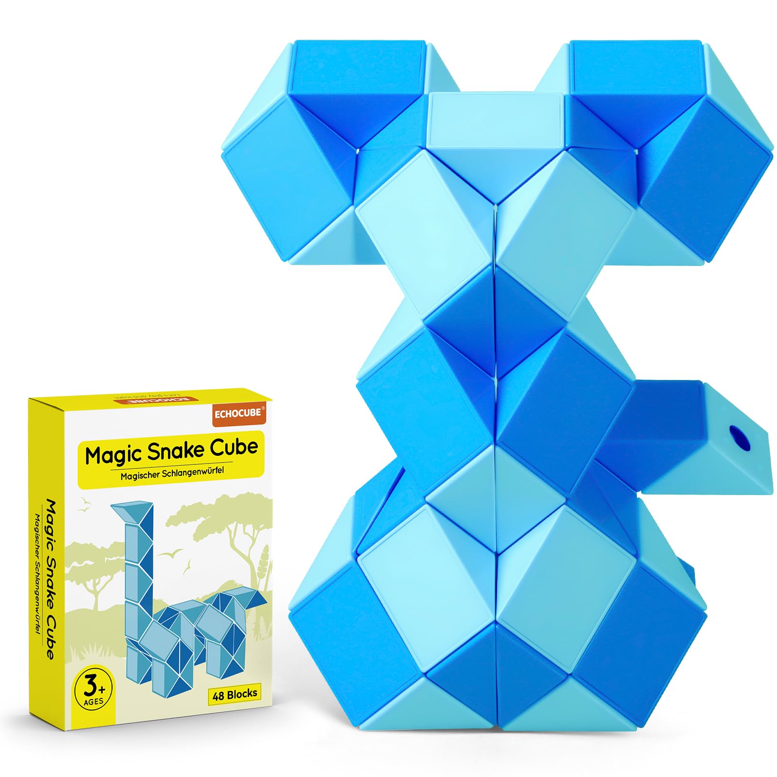 ECHOCUBE 48 Parts Snake Speed Cube Party Bag Fillers for Kids, Twist Puzzle Toys Party Favours, Educational Snake Magic Ruler Fidget Toys for Kids & Adults (Blue) — image 1