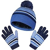 OZERO 2&3Pcs Kids Winter Knit Hat Gloves Scarf Set Warm Fleece Lining Thermal Beanie for 3-8 Year Boys and Girls