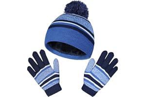 OZERO 2&3Pcs Kids Winter Knit Hat Gloves Scarf Set Warm Fleece Lining Thermal Beanie for 3-8 Year Boys and Girls