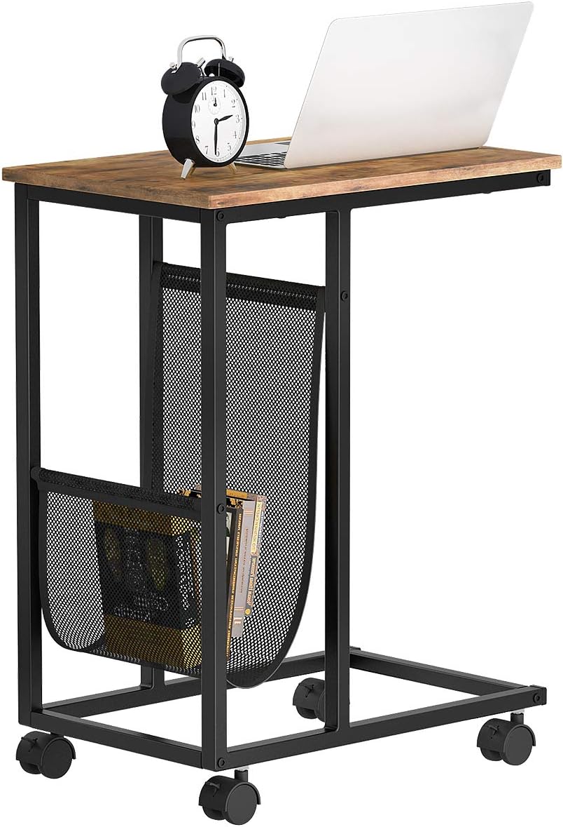 YITAHOME Sofa Side Table,Nightstands, End Table with Wheels and Side Pocket,Easy Assembly (Rustic Brown) …: Kitchen & Dining