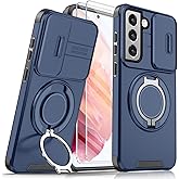 Giyer Heavy Duty Case for Samsung Galaxy S21 Case Military Grade Shockproof Rugged S21 5G Phone Case for Samsung Galaxy S21 Protective Cover with Ring Magnetic Kickstand (Blue)