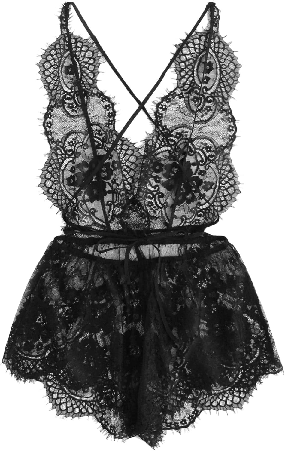MakeMeChic Women's Lace Teddy Lingerie Deep V Backless Sleeveless Romper Sleepwear at  Women’s Clothing store