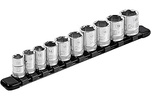 ARES 70149-3/8-Inch Drive Black Aluminum Socket Organizer - Store up to 10 Sockets and Keep Your Tool Box Organized - Sockets Will Not Fall Off this Rail
