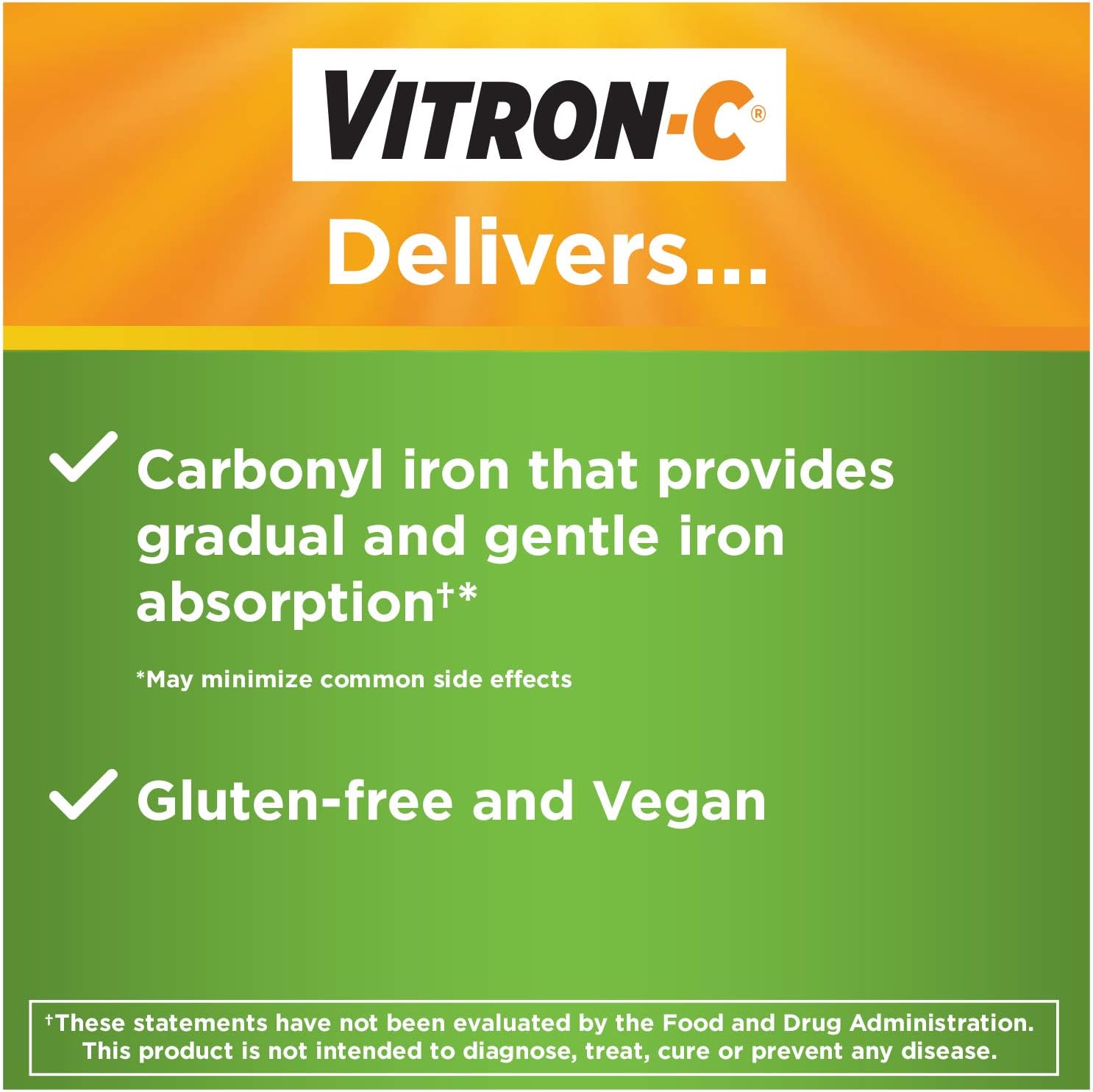 Vitron-C High Potency Iron Supplement with Vitamin C, Boosts Energy, 60 Count: Health & Personal Care