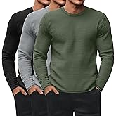 Ficerd 3 Pack Men's Waffle Long Sleeve Shirts, Crew Neck Thermal Underwear Tops Casual Pullover Sweaters Knit Undershirts