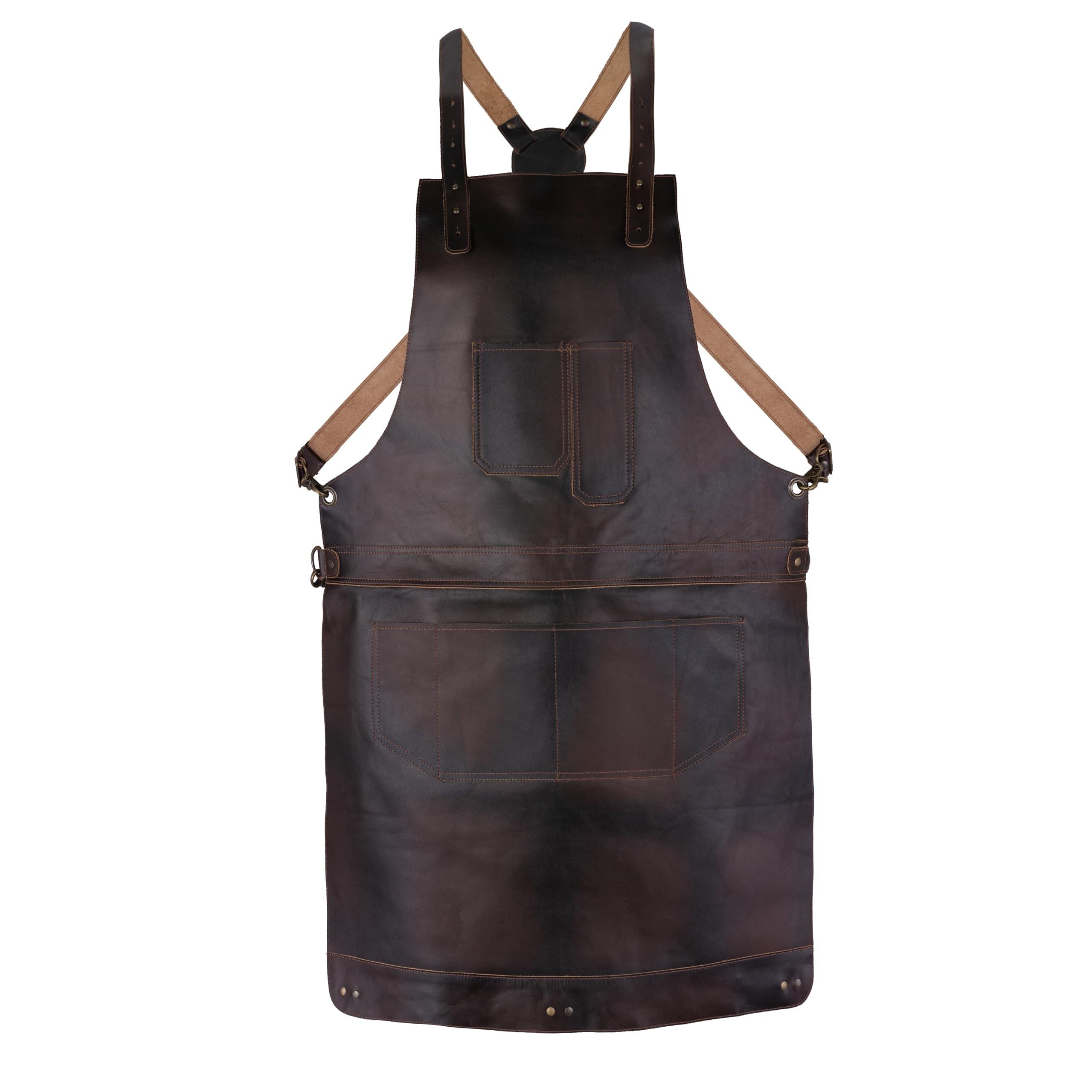 Leathershire Leather Tool Working 12 Pocket Tool Apron | Unisex Leather Cross Body Back Straps Adjustable | Woodworking | Gardening Apron (Dark Brown1)