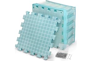 CraftyManor 9 PCS Blocking Mats for Knitting & Crochet Projects, Extra Thick Crochet Blocking Mat with 50 T- Pins, Knitting Board and Pins, Blue