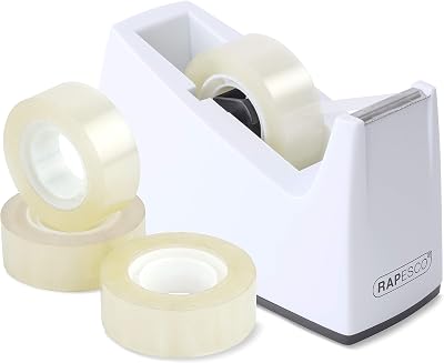 Rapesco 1620 Tape Dispenser 300 for Rolls 1 Inch Core Includes 4 Rolls