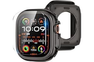 Suitisbest Metal Case Compatible with Apple Watch Ultra 2/Ultra 49mm with Screen Protector, Shockproof Protective Rugged Bumper Case + 9H Tempered Glass Screen Protector + Back Cover [Waterproof]