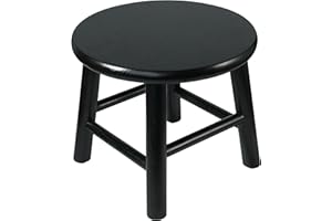 CONSDAN 9-Inch Round Step Stool for Adults & Kids, USA Grown Solid Oak Hardwood Ottoman, Sturdy Small Foot Stool for Kitchen, Bedside, Nursery, Shoe Changing, Plant Stand, Fully Assembled (Black)