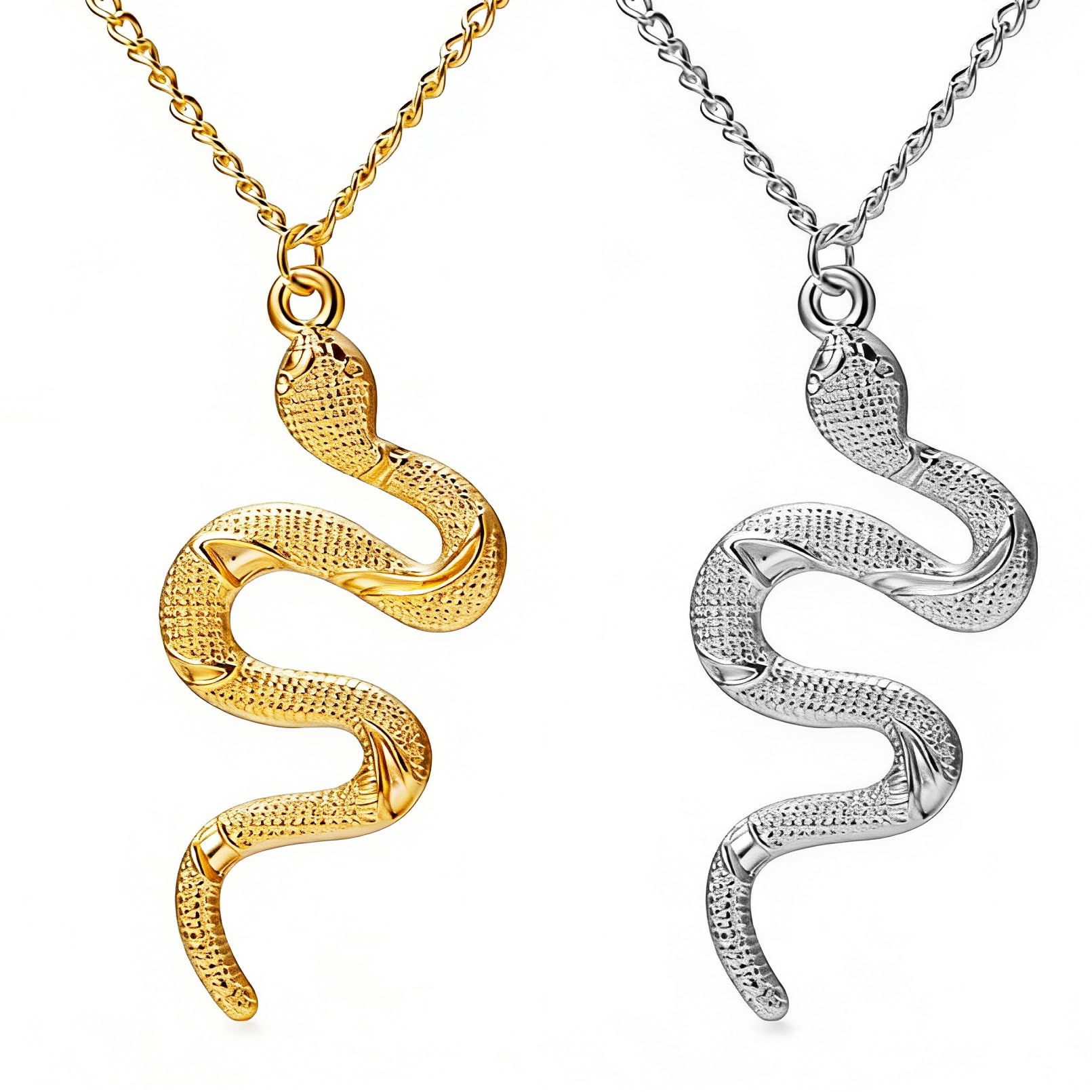 Newsmy Snake Necklace Set for Women, 2 Pack Gold & Silver Serpent Pendant Choker, Gothic Punk Snake Chain Necklaces, Edgy Witchy Jewelry for Daily Wear, Gift Box Included